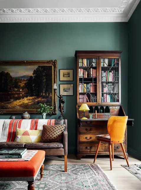 Interior corner detail with bookcase
